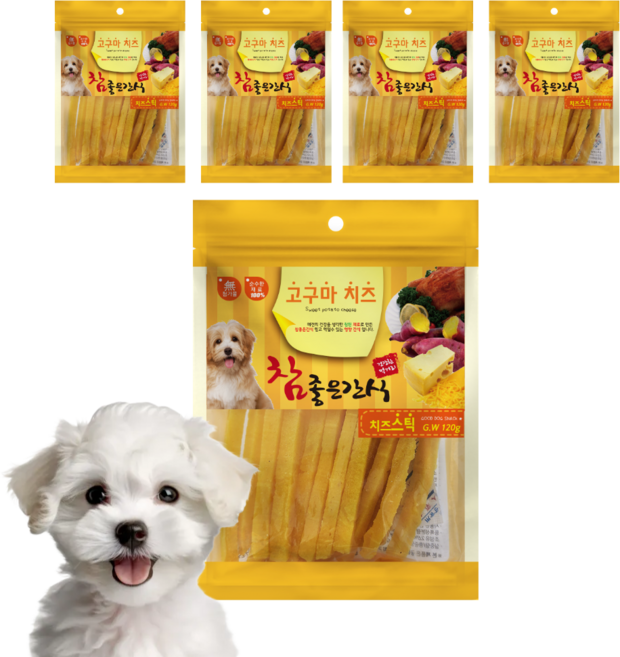 참좋은간식 고구마치즈 강아지 말랑 영양간식, 치즈스틱맛, 120g, 5개