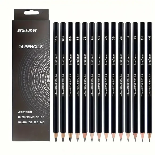 전문 미술 드로잉 및 스케치 연필 세트 4H/2H/HB/B/2B/3B/4B/5B/6B/7B/8B/10B/14B 필기구, 01 14PCS