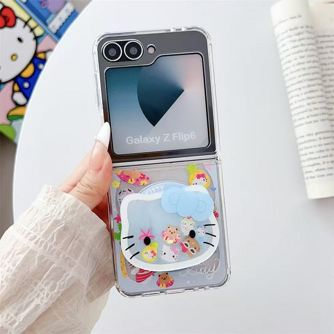 귀여운 캐릭터 키티 맥세이프 호환 갤럭시Z플립 3/4/5/6 케이스 +그립톡거치대