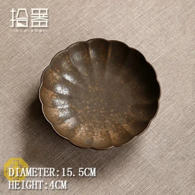 녹유약 냄비 베어링 물 저장 건조 테이블 가정용 거친 도자기 작은 찻상 보라색 점토 베이스 티 플레이트, 01 M, 01 라운드, 03 02