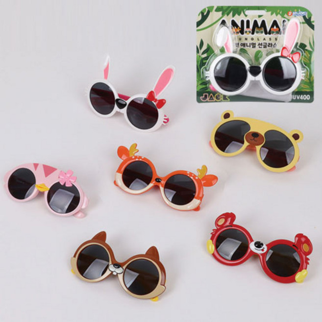 잭 애니멀 선글라스 칩스 유아 어린이 UV400 자외선차단 100% 안전한 소재 6종 랜덤발송 편광렌즈