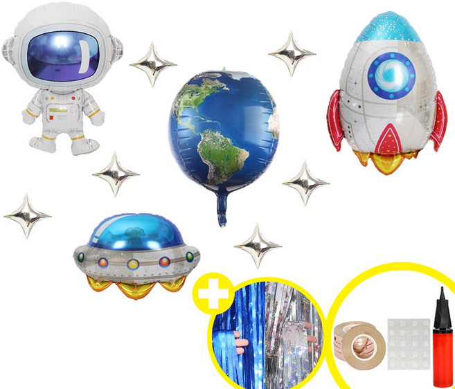 스페이스 파티 로켓 우주인 우주감성 테마 생일 가랜드 파티 헬륨가스 풍선 발표회 인생샷 포토존 연출템 6옵션 [에브리띵스마일], 우주&홀로그램 커튼, 1세트