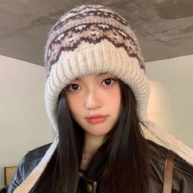 리본베어 노르딕 눈꽃 니트 모자