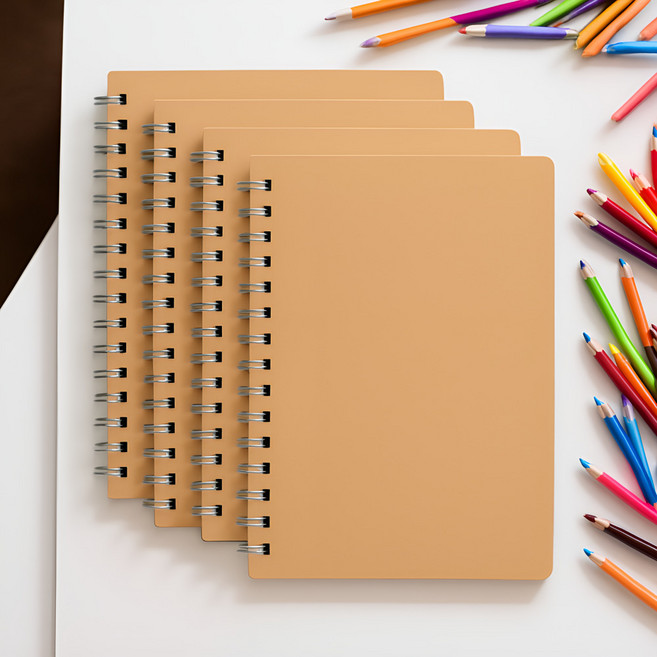 피크라운 심플한 스프링 B5 크라프트노트, 4개, 모카베이지