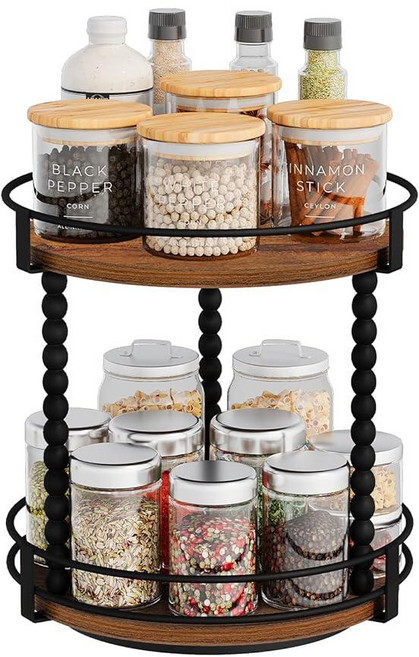 YINMIT Lazy Susan Turntable Organizer 11.2" Rotating Spice Rack Organizer for Cabinet Wooden 2 T, YINMIT Lazy Susan Turntable Or