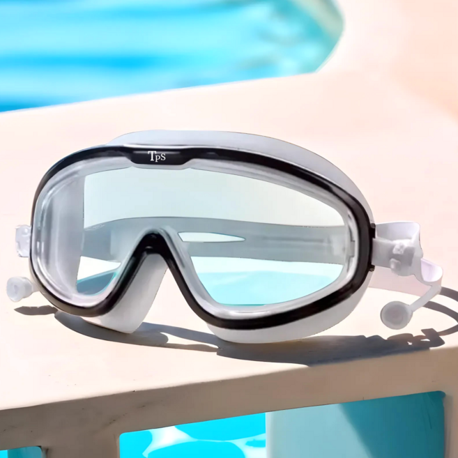 투펄슨 김서림방지 귀마개 일체형 와이드렌즈 고글 물안경 + 보관케이스, 화이트&블랙, 1개