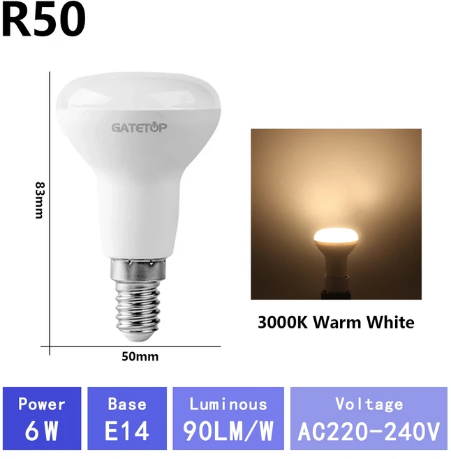 1-20Pcs LED 목욕 전구 램프 E27 E14 버섯 R50 R63 R80 220V 6W 10W 12W 비 스트로브 따뜻한 차가운 빛 ERP, 05 R50 3000K, 05 1 pcs, 01 AC220V-240V