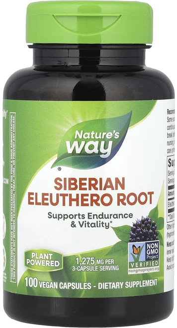 Nature's Way 시베리아 가시오갈피 뿌리 1275mg 베지 캡슐 100정(캡슐당 425mg), NaturesWay시베리아가시오갈피뿌리1275mg베지캡, 1개, 100정 - 쿠팡