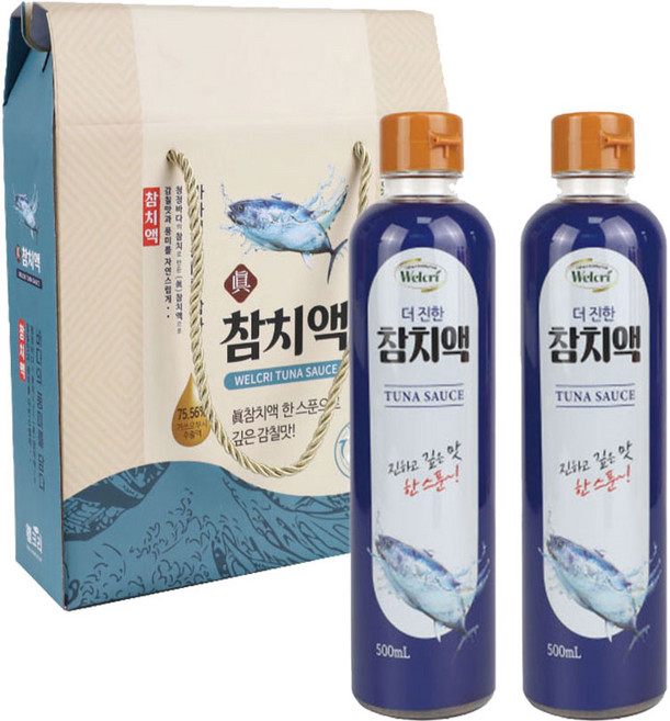 웰크리 더 진한 참치액 선물세트 2p (500ml 2개)_PET 국간장 나물무침 명절선물 볶음 요리 밑간, 1, 500ml