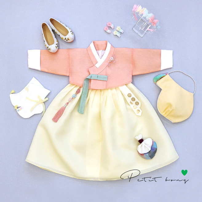 백일 돌 여아한복 은조산호저고리 연노랑치마 공주한복(한복단품)