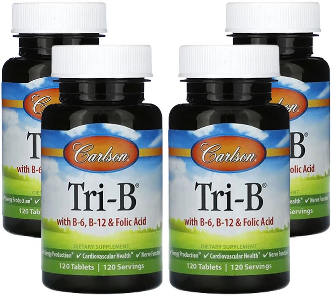 칼슨 Tri-B B-6 B-12 및 엽산 함유, 4개, 120정 - 쿠팡