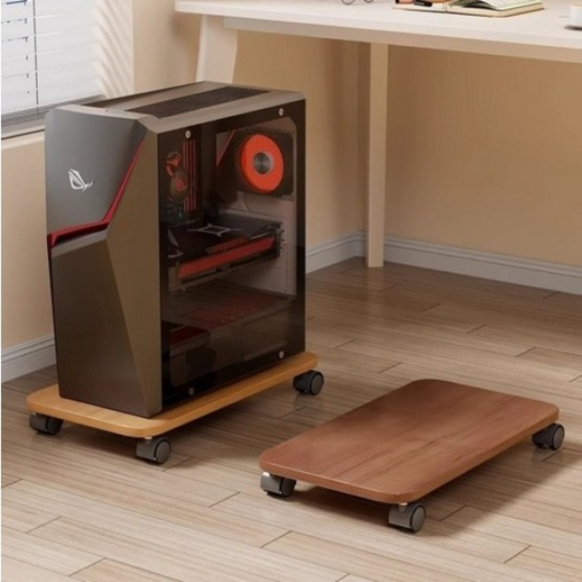 사무실 책상 아래 가정용 데스크탑 컴퓨터 본체용 일반형 바퀴 달린 수납 선반H370, 1개, 원목색(50*45*6.2)