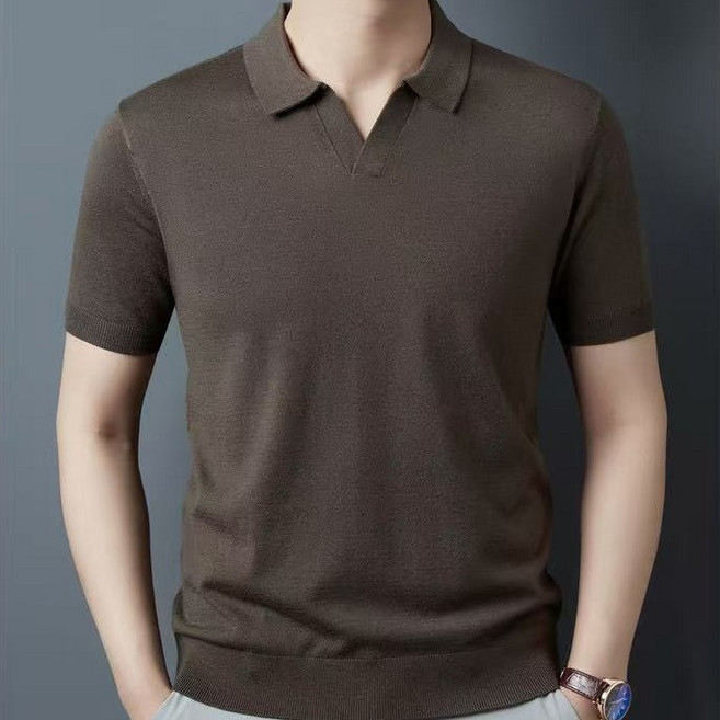 J nd O남성 간절기 브이넥 카라 반팔 니트