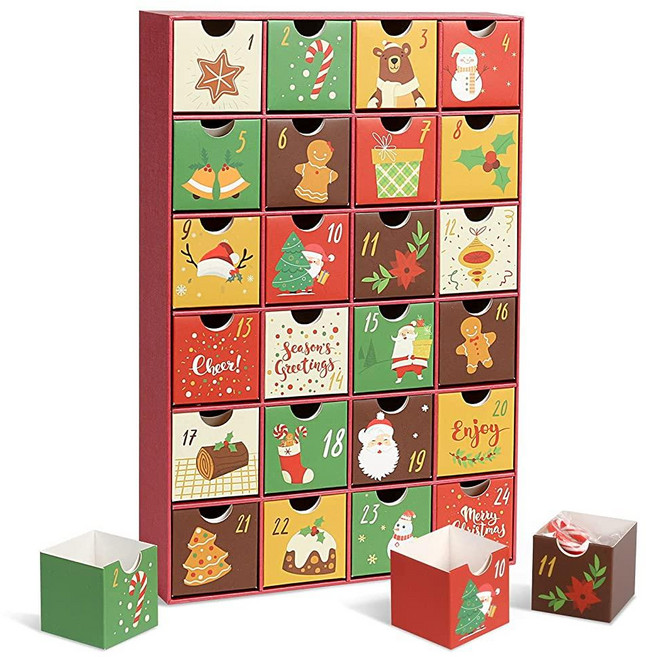 LEMESO 크리스마스 어드벤트 캘린더 2022 크리스마스 24일 카운트다운 박스 서랍 작은 선물용 크리스마스를 위한 특별한 크리스마스 달력 선물 훌륭한 크리스마스 장식, LEMESO 크리스마스 어드벤트 캘린더 2022, 크리, 1개