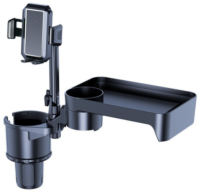 RUNHome 차량용 컵홀더 휴대폰 거치대 4 in1 확장 수납 테이블 360도 회전각도, 블랙, 1개