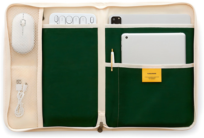 퍼니메이드 캔버스 태블릿 아이패드 키보드 앤 마우스 수납 파우치, 트윙클 그린, 1개