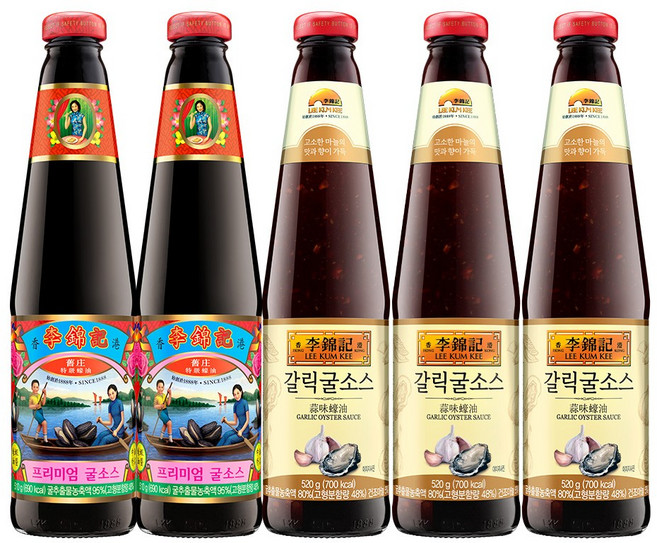 이금기 프리미엄굴소스 510g 2개+갈릭굴소스 520g 3개, 1세트, 2.58kg