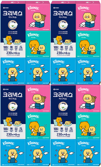 크리넥스 코튼처럼 부드러운 프리미엄 미니티슈 카카오프렌즈, 230매입, 24개