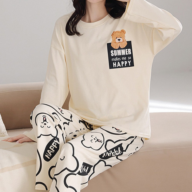 애플민트 여성 프린팅 홈웨어 긴팔 잠옷 세트