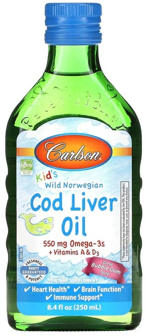 칼슨랩스 키즈 노르웨이산 야생 대구 간 오일 풍선껌 맛 250ml 8.4 fl oz, 1개 - 쿠팡