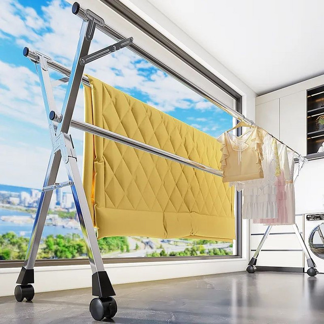 이불건조대 이동식원터치 튼튼한 접이식빨래건조대, 접기+신축+이동