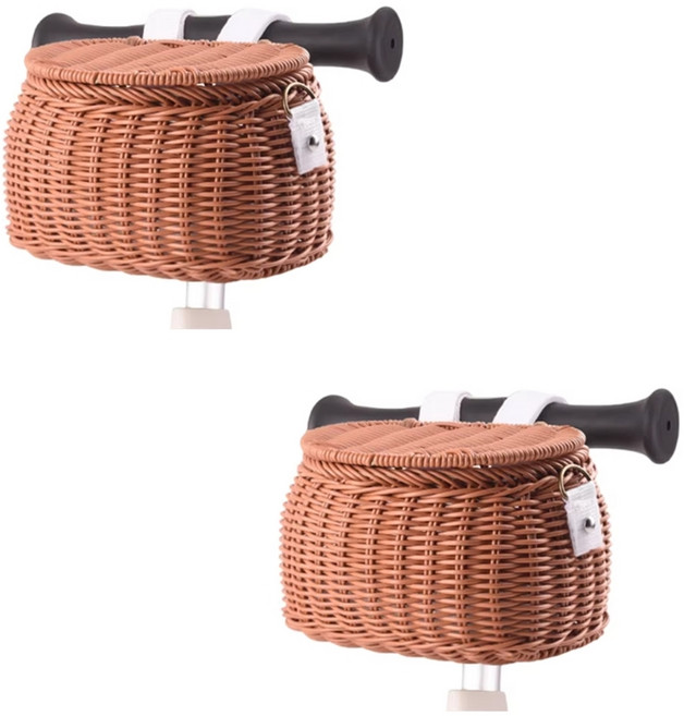 발통마켓 자전거 라탄 바구니 킥보드 핸들 가방, 2개, 브라운