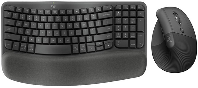 로지텍 웨이브 키 무선 키보드 + 리프트 마우스 세트, 인체공학, 블랙