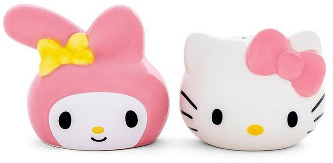 Siver Buffao Sanrio 헬로 키티 할로윈 세라믹 소금 및 후추 쉐이커 세트 길이 12.7cm(5인치) x 너비 5.1cm(2인치) x 높이 8.9cm(3.5인치), Kitty And My Melody