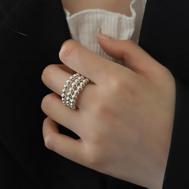 티큐 여성 볼드 실버볼 은볼 3단 구슬 오픈링 반지 A1946