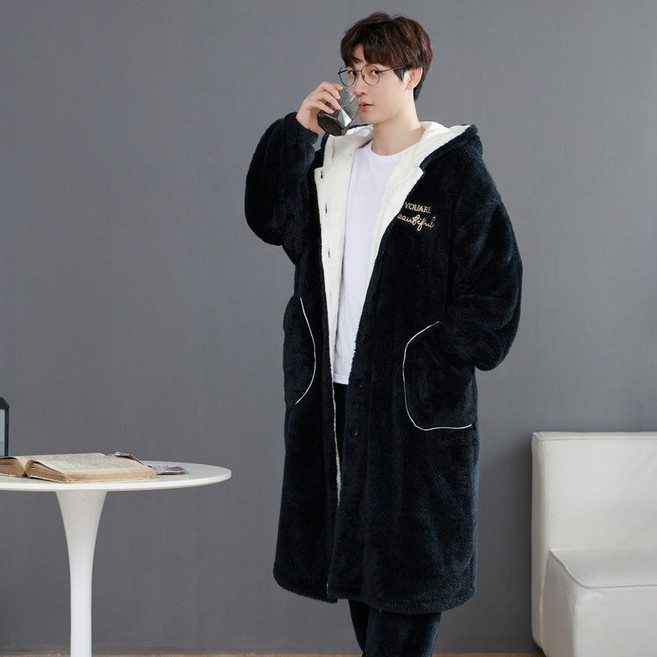 남성 겨울 잠옷 가운 수면 홈웨어 털 방한 로브
