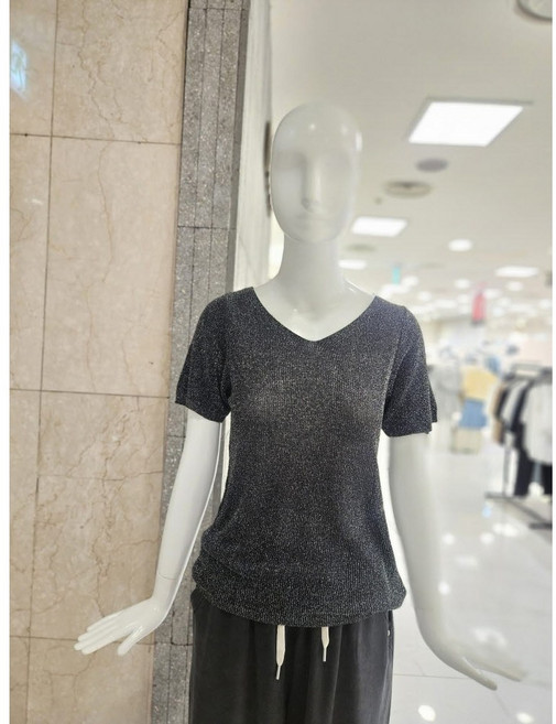 [밸리걸] 브이넥 펄 골지 반팔 티셔츠 (242460)