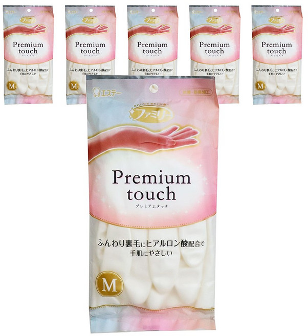 Family 프리미엄 터치 고무장갑, 펄 화이트, 중(M), 6개