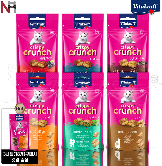 비타크래프트 크리스피크런치 6종콤보 6개(각1개) / 맛별 션택 6개, 3SET 구매시 비타크래프트 캣얌1P 증정, 1. 혼합 6종콤보 6개 (각1팩), 1개