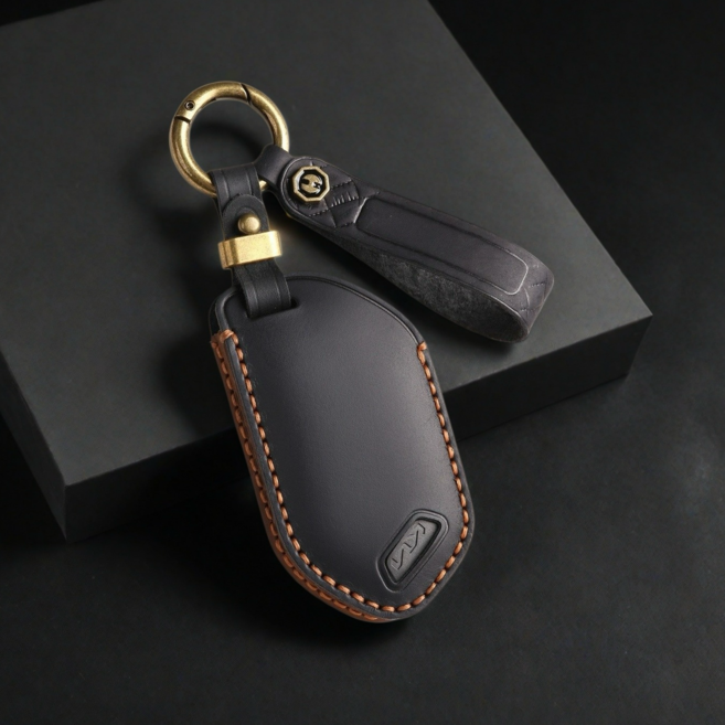 GASUNG 기아호환 가죽 차키케이스 키홀더+ KIA차량용 키커버, 7버튼, 신사 블랙, 1개