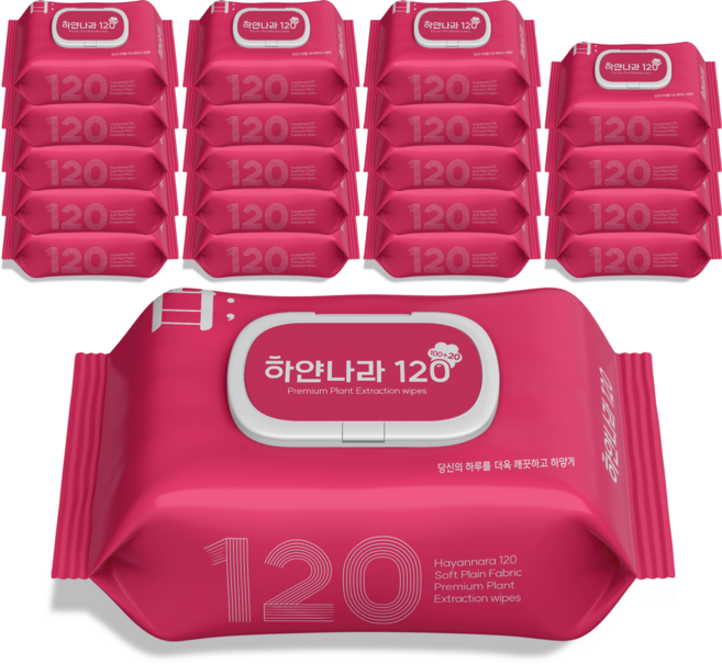 하얀나라120 대용량 물티슈 캡형 120매 20팩, 120매입, 20개, 40g