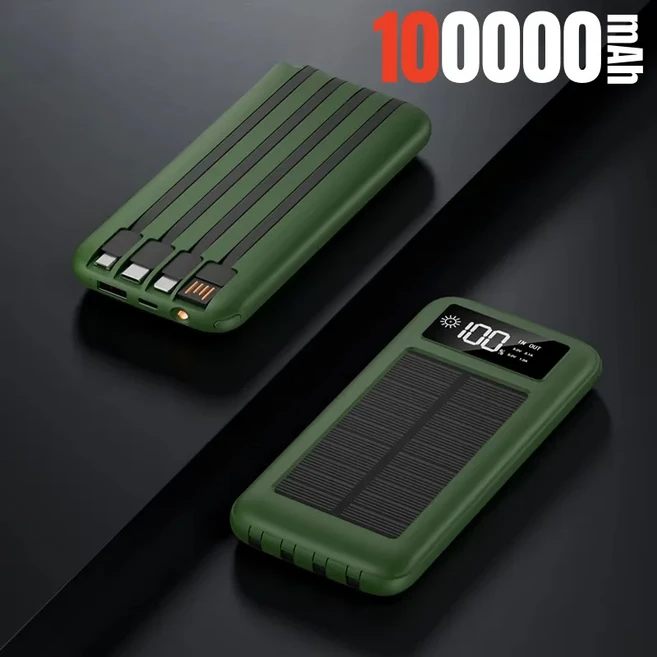 100000mAh 태양광 파워뱅크 초고속 충전 초대용량 모바일 빠른 배터리 야외 캠핑용 2026, 02 green 100000mAh