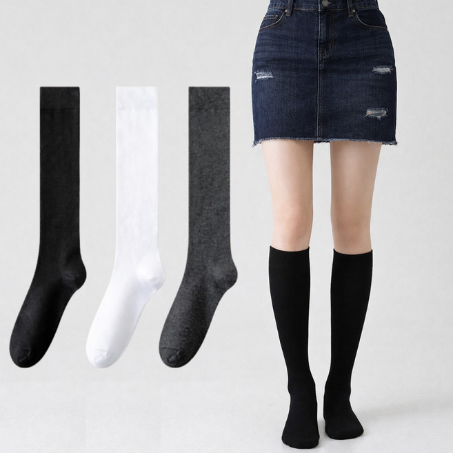 3켤레세트 블루삭스 사계절 무지 니삭스 반스타킹