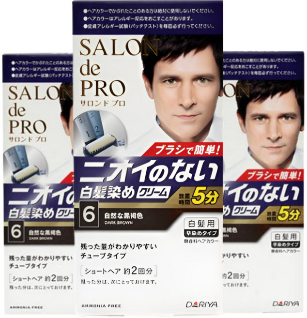 살롱드프로무향료맨즈스피디 5분 남성용 염색약 새치커버 일본염색약, 6호자연흑갈색, 3개