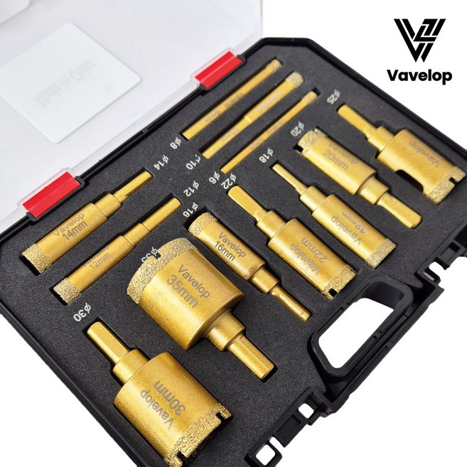 바벨롭 융착 코어 비트 다이아몬드 홀쏘 홀타공 유리 타일 도자기 싱크대 포세린 세라믹 구멍뚫기 기리 임팩용 12종 1세트