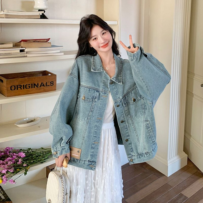 여성 오버핏 빅사이즈 데님 자켓 봄 가을 간절기 벌룬소매 캐주얼 아우터