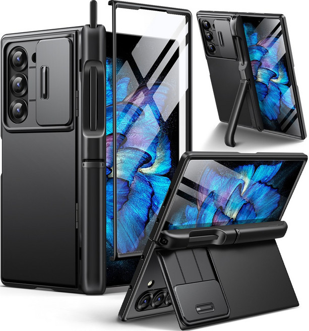 통에이트 자동 힌지 보호 S펜 수납 카메라 보호 슬림 거치대 풀커버 휴대폰 케이스