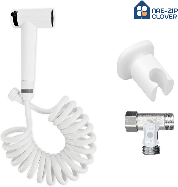 내집클로버 2in1 청소건+스프링호스+접착식 거치대+T밸브, 2in1 화이트, 3m