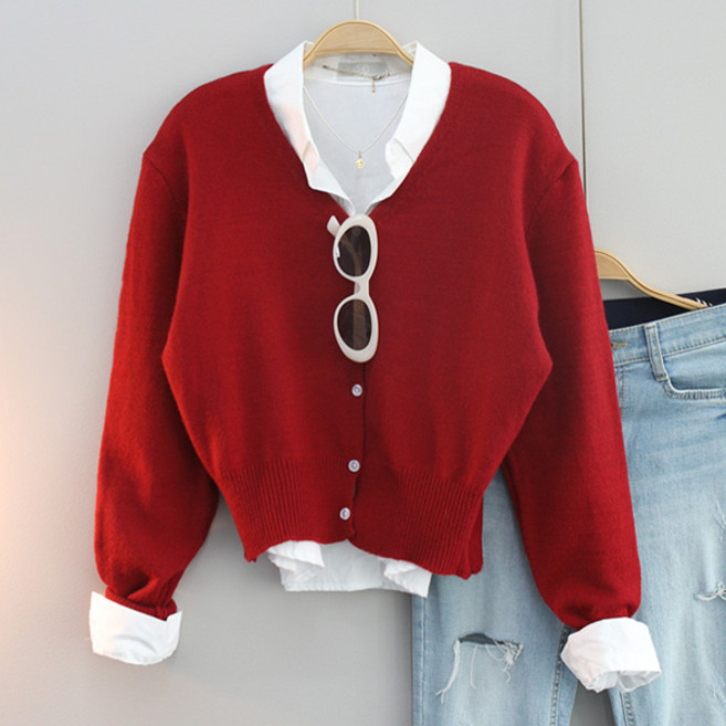 달콩 여성 벨르브이넥크롭니트가디건 봄신상 울가디건