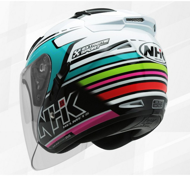 NHK R1 오토바이 바이크 오픈페이스 헬멧 그래픽, 레인보우 화이트/토스카 글로시