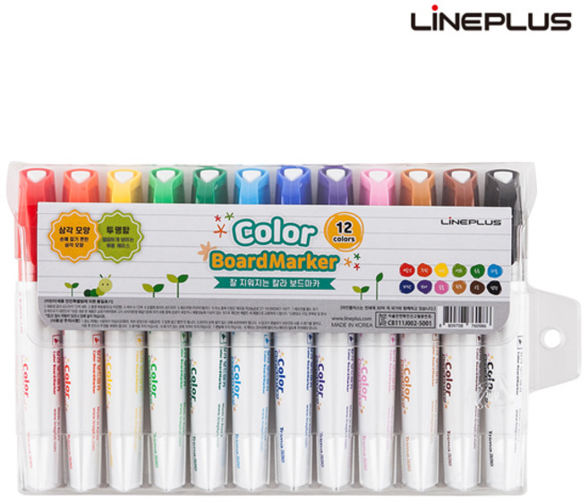 라인플러스 칼라 보드마카 12종 세트 5mm, 빨강색, 주황색, 노랑색, 연두색, 초록색, 하늘색, 파랑색, 보라색, 분홍색, 황토색, 고동색, 검정색, 1세트