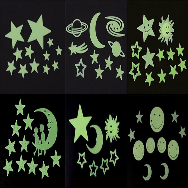야광 스티커 별 달 해 우주 행성 남자 여자 아이방 꾸미기 벽 창문 천장 데코 축광 야광별, 별 12P