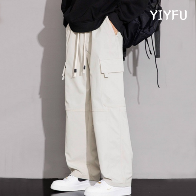 YIYFU 남자 밴딩슬랙스 카고바지 조거팬츠 빅사이즈 포켓 스트링 팬츠