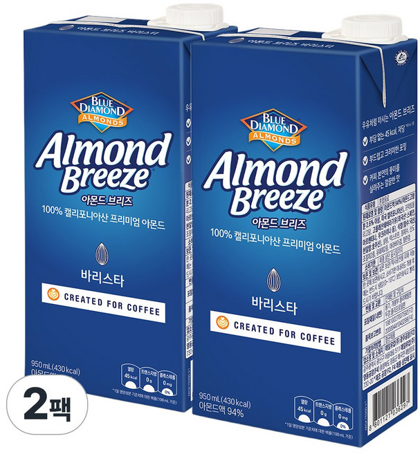 매일유업 아몬드브리즈 바리스타 식물성 아몬드두유, 2개, 950ml