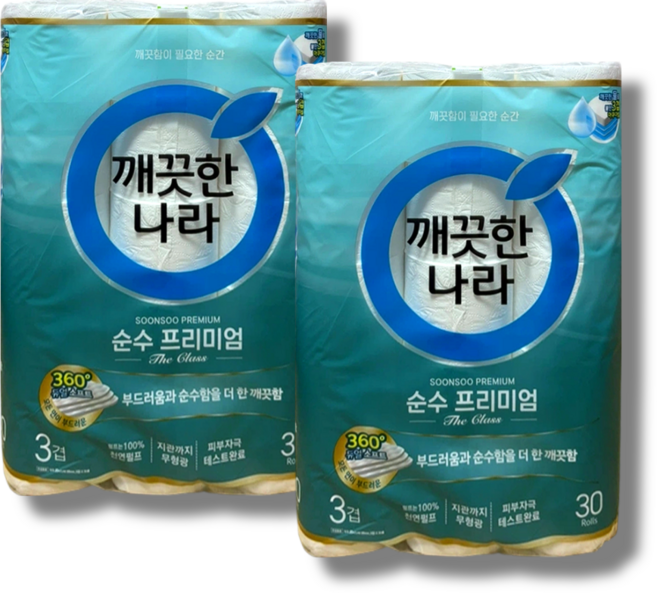깨끗한나라 순수 3겹 프리미엄 더클레스 30m 30롤 x 2팩, 30개입, 2개
