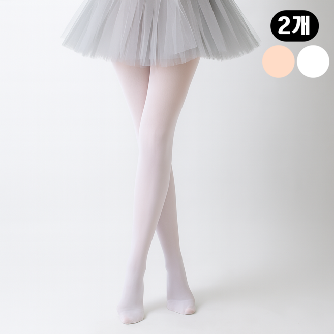 르발렛 슬림보정 4방향 스트레치 고탄력 성인 발레 타이즈 1+1, 화이트+스킨